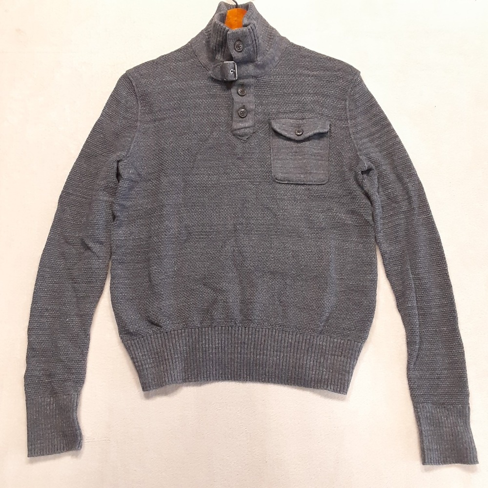 Banana Republic Heritage Mens S Gray Heather Textured Knit Sweater Funnel Neck